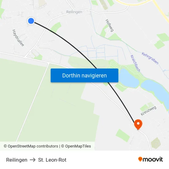 Reilingen to St. Leon-Rot map