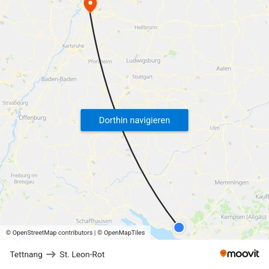 Tettnang to St. Leon-Rot map