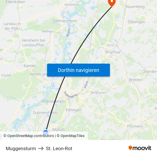 Muggensturm to St. Leon-Rot map