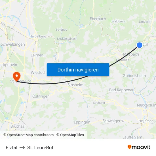 Elztal to St. Leon-Rot map