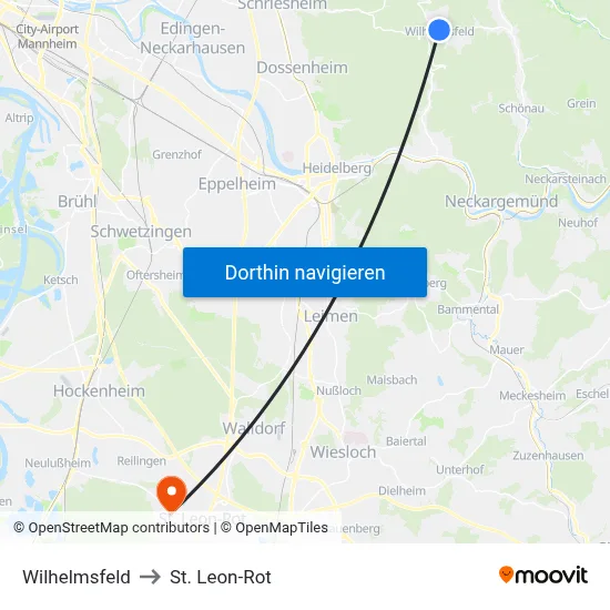 Wilhelmsfeld to St. Leon-Rot map
