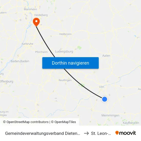 Gemeindeverwaltungsverband Dietenheim to St. Leon-Rot map