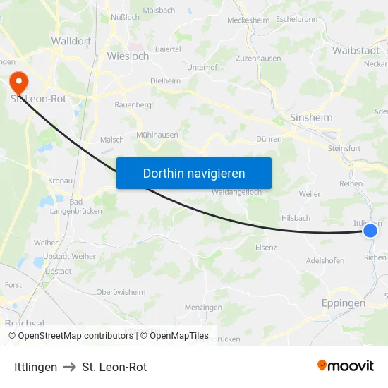 Ittlingen to St. Leon-Rot map
