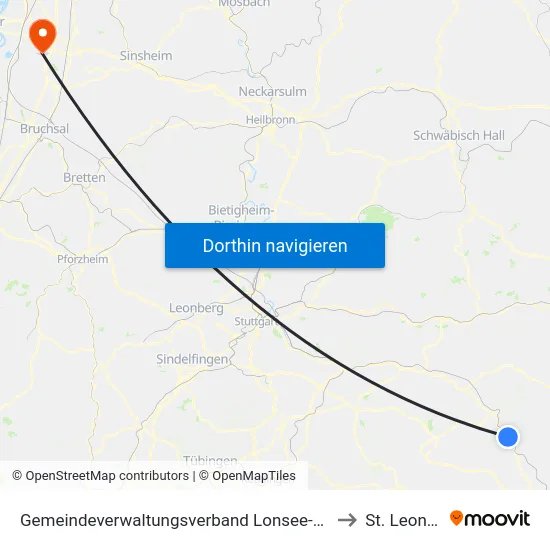 Gemeindeverwaltungsverband Lonsee-Amstetten to St. Leon-Rot map