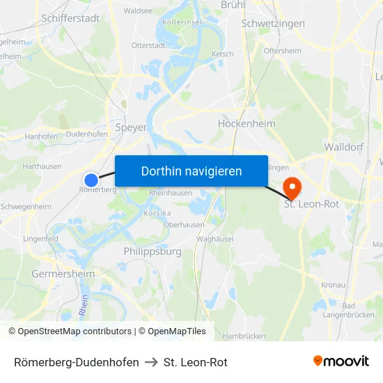 Römerberg-Dudenhofen to St. Leon-Rot map