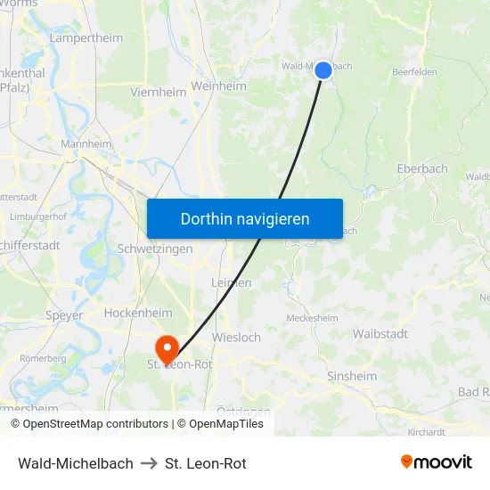 Wald-Michelbach to St. Leon-Rot map
