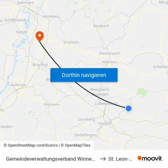 Gemeindeverwaltungsverband Winnenden to St. Leon-Rot map