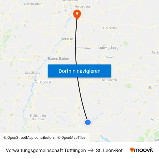 Verwaltungsgemeinschaft Tuttlingen to St. Leon-Rot map