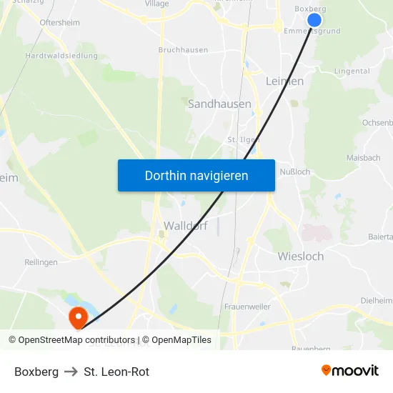Boxberg to St. Leon-Rot map