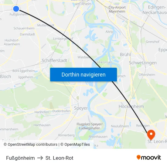 Fußgönheim to St. Leon-Rot map