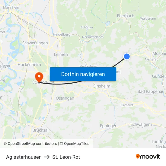 Aglasterhausen to St. Leon-Rot map