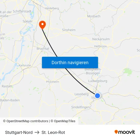 Stuttgart-Nord to St. Leon-Rot map