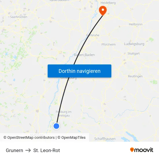 Grunern to St. Leon-Rot map