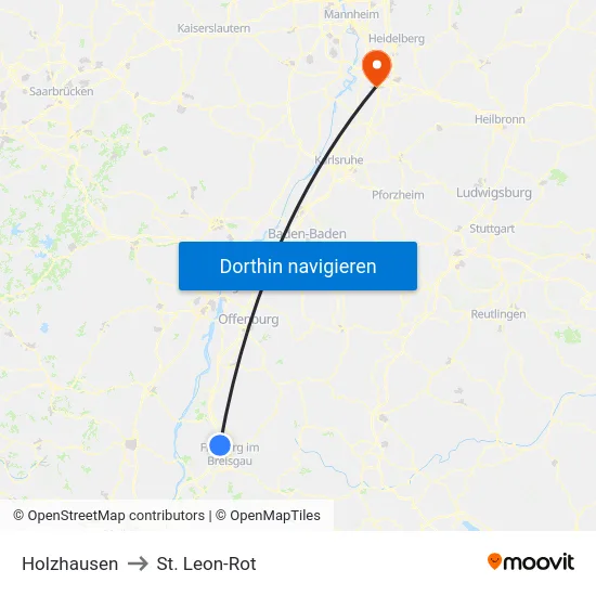 Holzhausen to St. Leon-Rot map