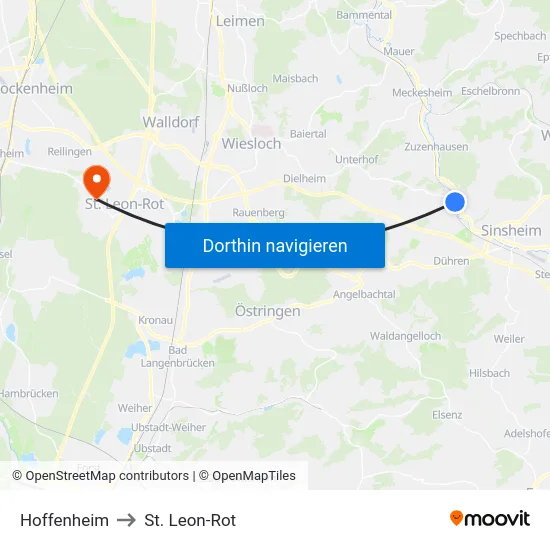 Hoffenheim to St. Leon-Rot map