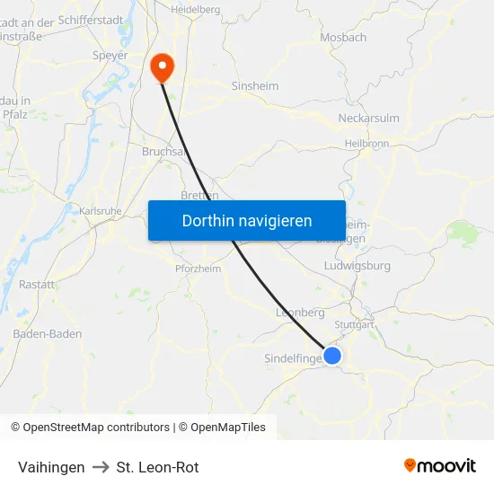 Vaihingen to St. Leon-Rot map