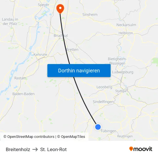 Breitenholz to St. Leon-Rot map