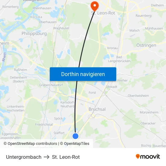 Untergrombach to St. Leon-Rot map