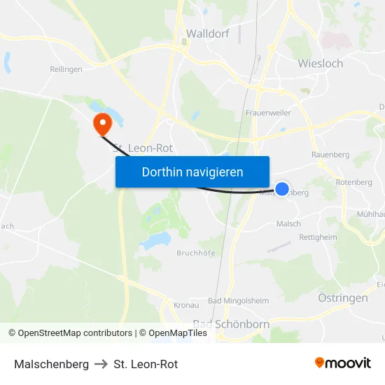 Malschenberg to St. Leon-Rot map