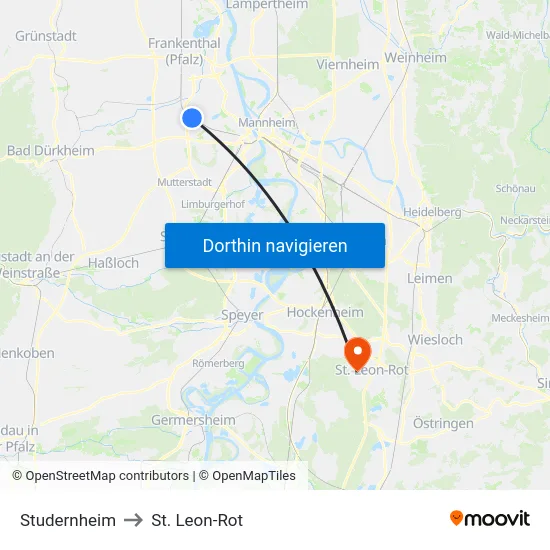 Studernheim to St. Leon-Rot map