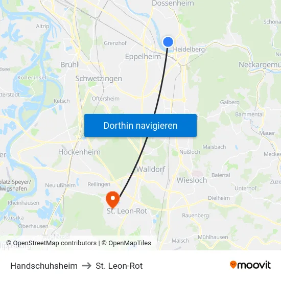 Handschuhsheim to St. Leon-Rot map