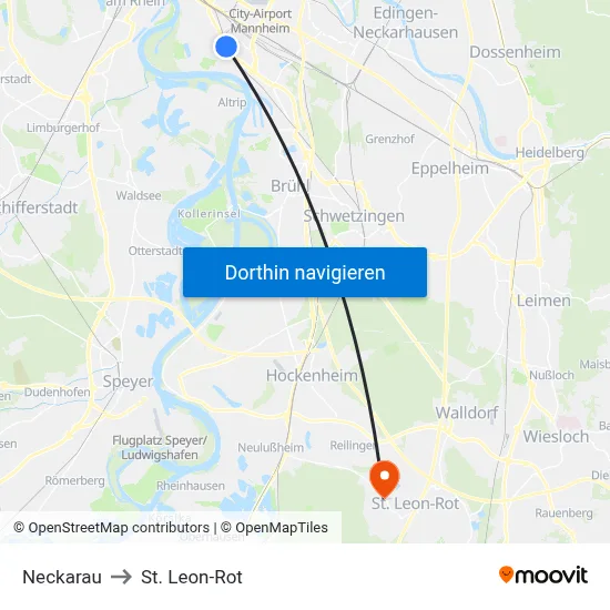 Neckarau to St. Leon-Rot map