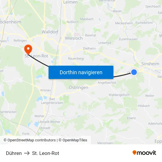 Dühren to St. Leon-Rot map