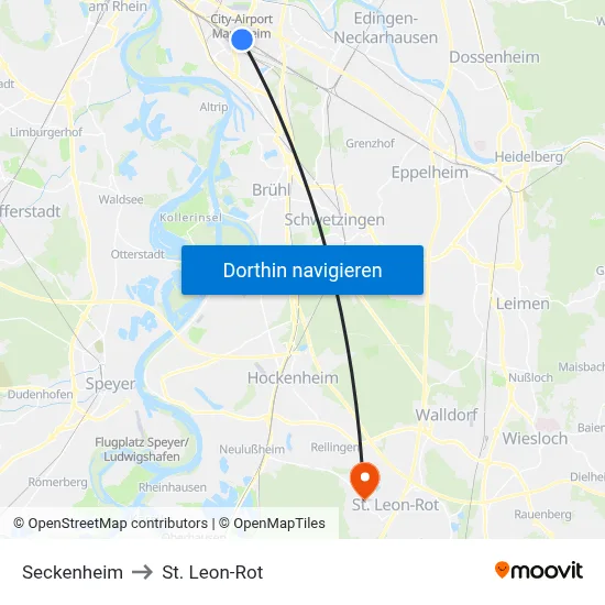 Seckenheim to St. Leon-Rot map