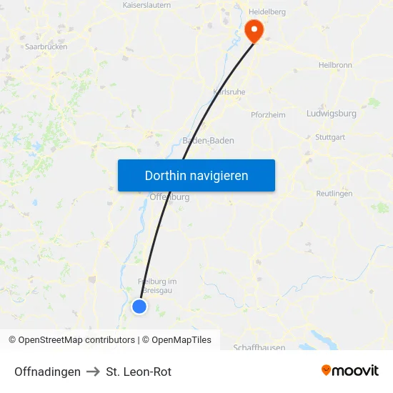 Offnadingen to St. Leon-Rot map