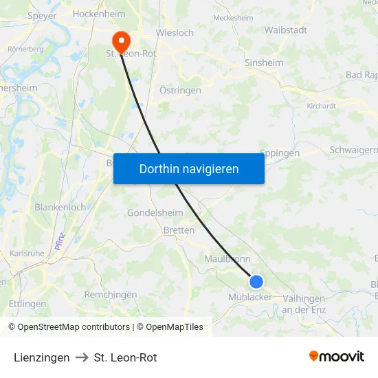 Lienzingen to St. Leon-Rot map
