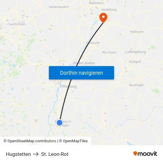 Hugstetten to St. Leon-Rot map