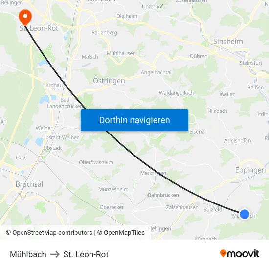 Mühlbach to St. Leon-Rot map