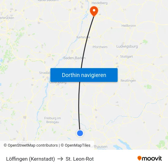 Löffingen (Kernstadt) to St. Leon-Rot map