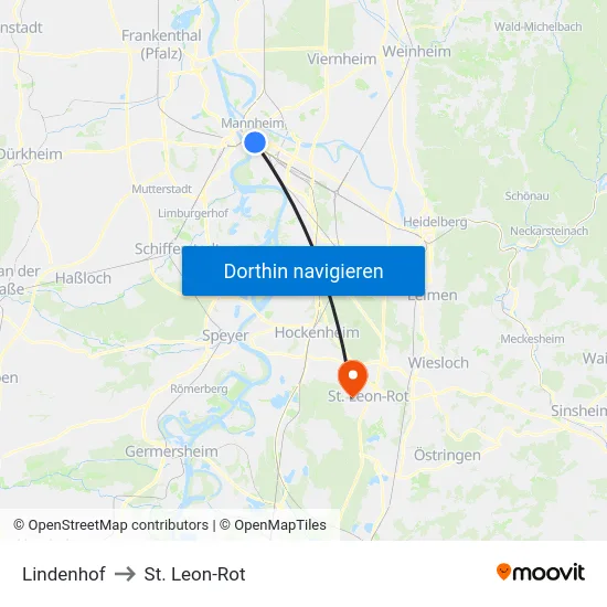 Lindenhof to St. Leon-Rot map