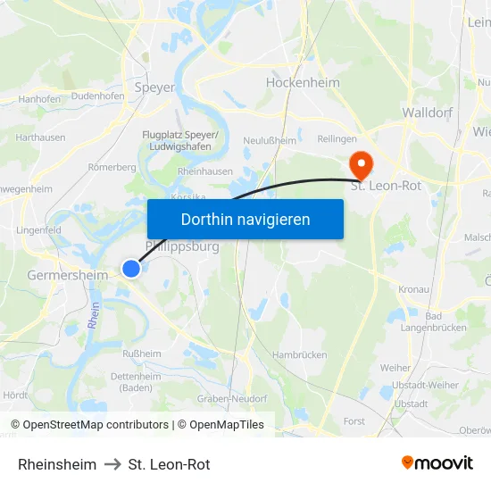 Rheinsheim to St. Leon-Rot map