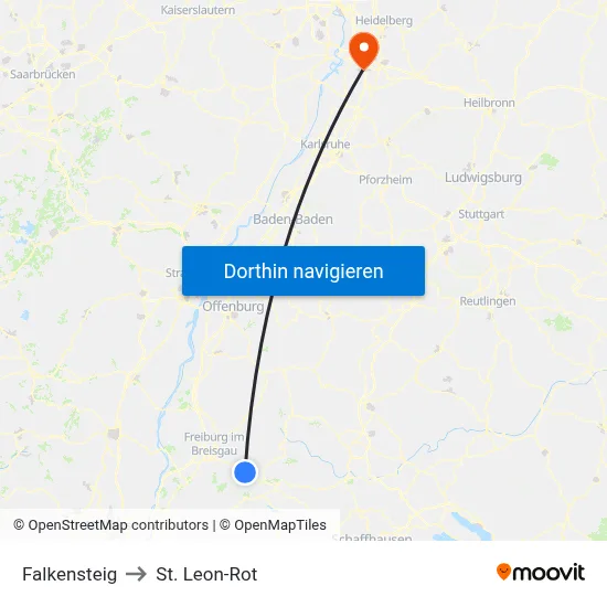 Falkensteig to St. Leon-Rot map