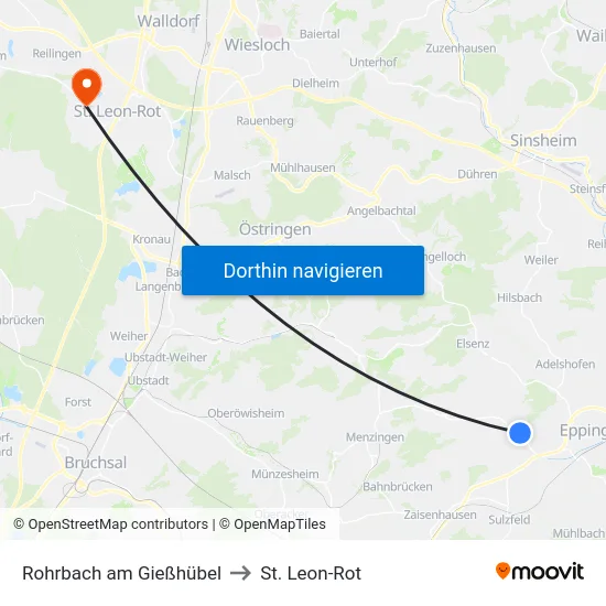 Rohrbach am Gießhübel to St. Leon-Rot map