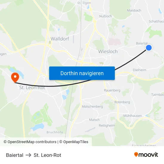Baiertal to St. Leon-Rot map