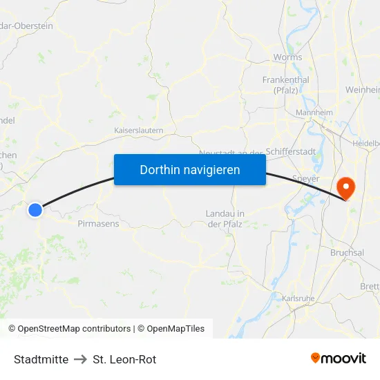 Stadtmitte to St. Leon-Rot map