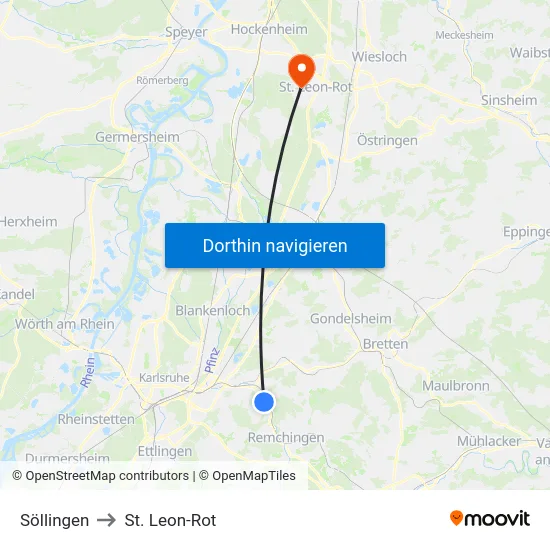 Söllingen to St. Leon-Rot map