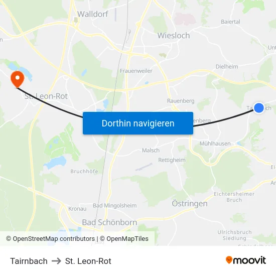 Tairnbach to St. Leon-Rot map