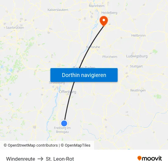 Windenreute to St. Leon-Rot map
