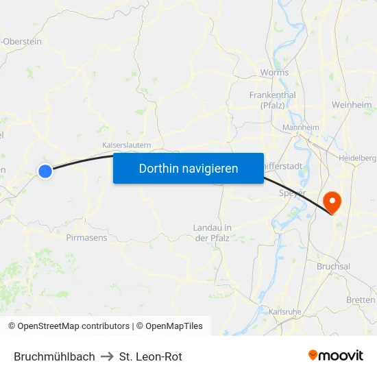 Bruchmühlbach to St. Leon-Rot map