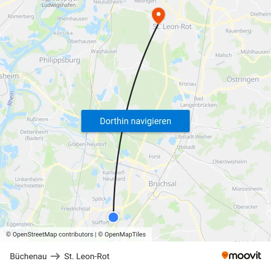 Büchenau to St. Leon-Rot map