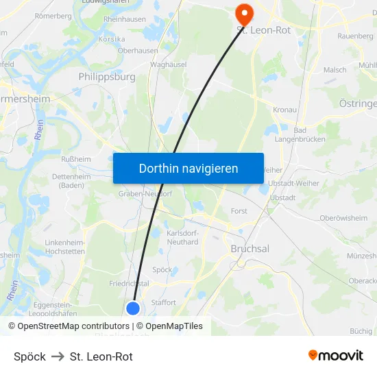 Spöck to St. Leon-Rot map