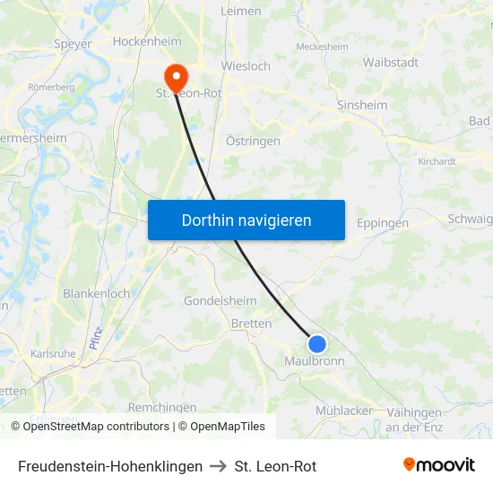 Freudenstein-Hohenklingen to St. Leon-Rot map