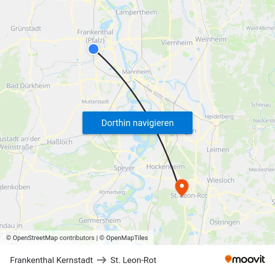 Frankenthal Kernstadt to St. Leon-Rot map
