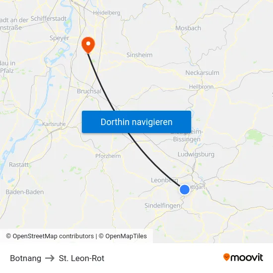 Botnang to St. Leon-Rot map