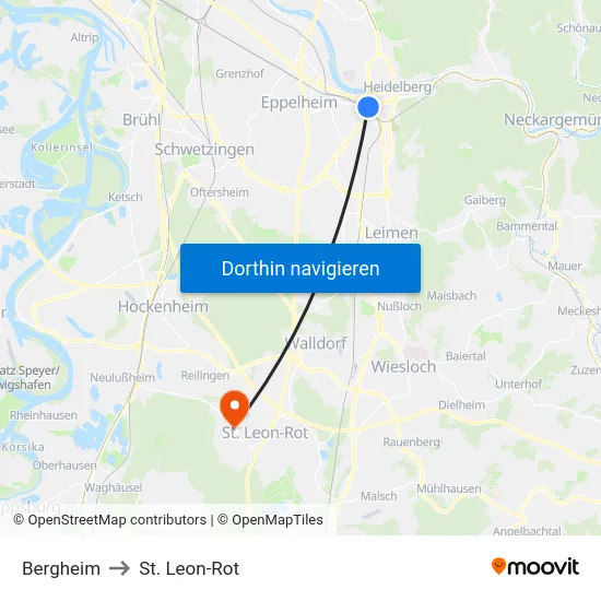 Bergheim to St. Leon-Rot map