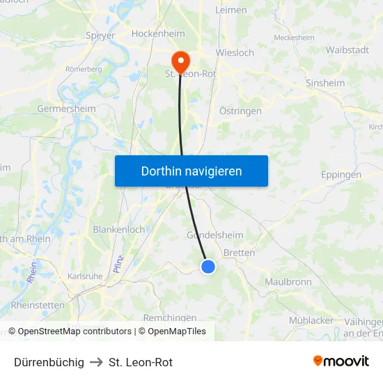 Dürrenbüchig to St. Leon-Rot map